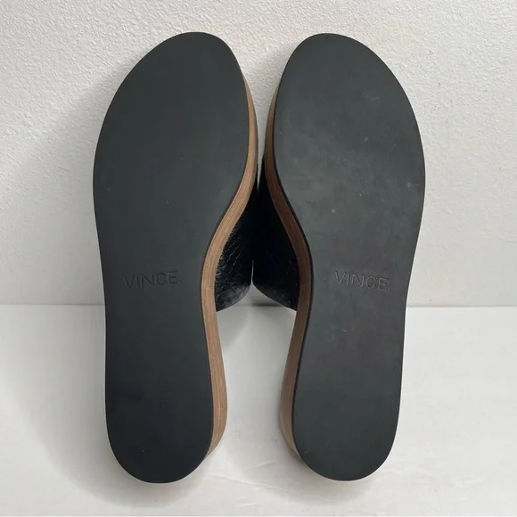 Vince Saskia Black Leather Snake Embossed Slide Flatform Sandal Size 8M Comfort - Picture 15 of 17